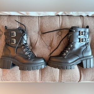 Guess Black Combat Boots with Double Buckle